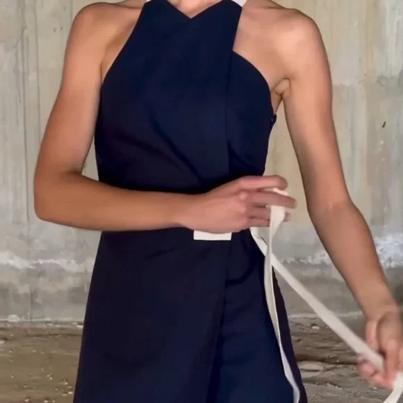 NWT! 🇵🇹 Linen LUXMII Zulu Midi Wrap Dress in Navy Luxury Made in Portugal - Picture 5 of 12